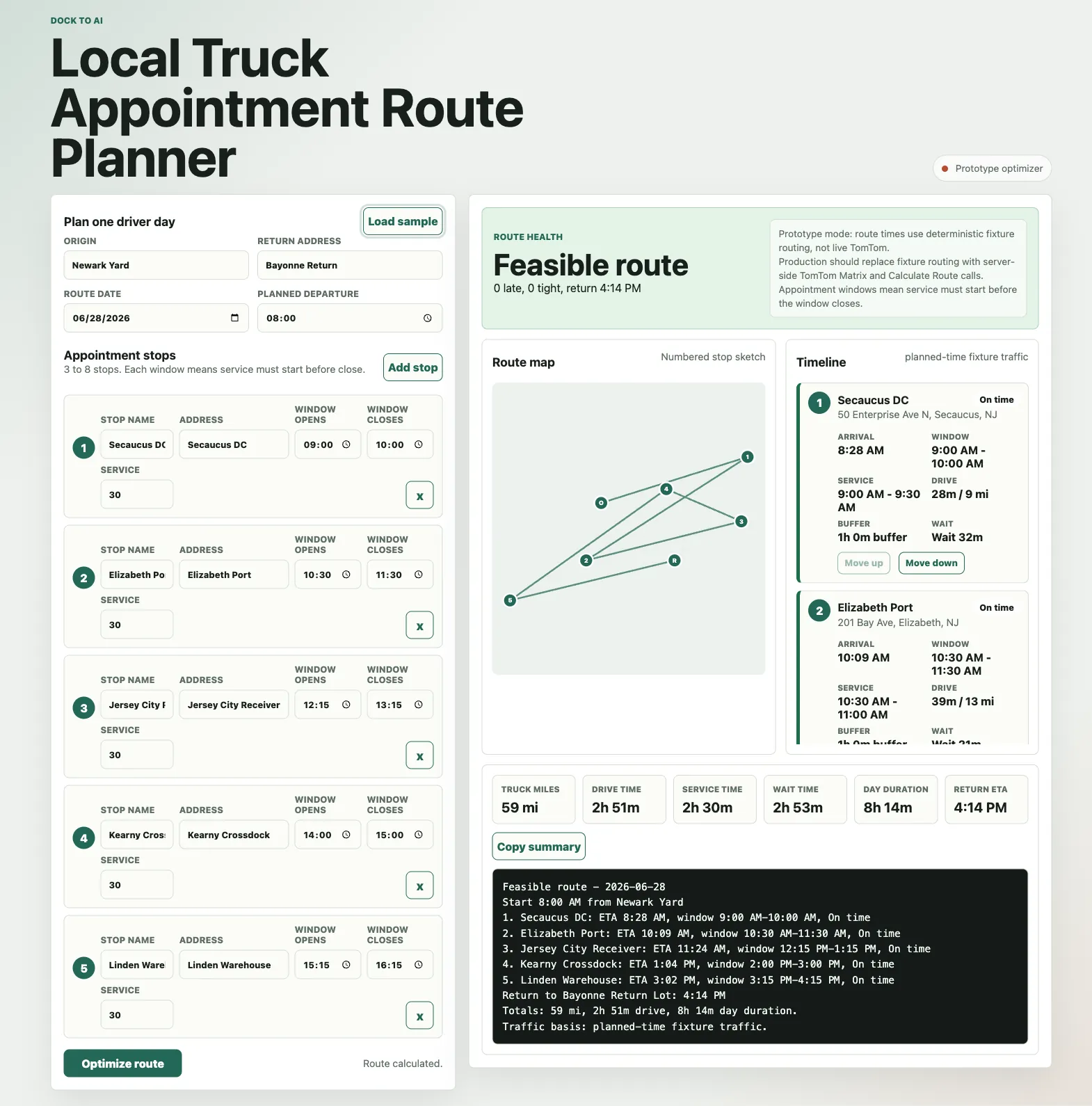 Local Truck Appointment Route Planner